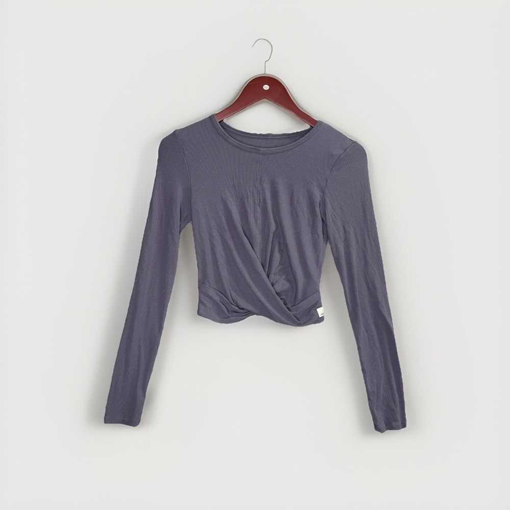 Vuori Womens Purple Ribbed Feminine Athleisure Twist Top Purple Size Small Yoga